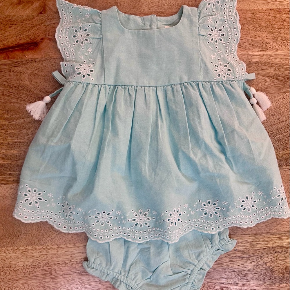 Babycottons Blue Eyelet Baby Dress with Bloomers